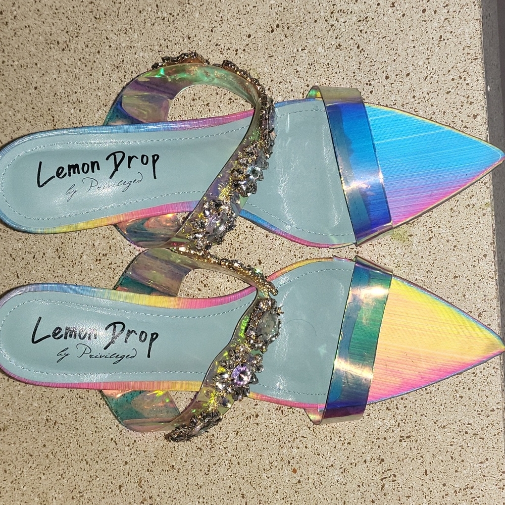 Beautiful Iridescent Heels with beautiful stones on the strap.